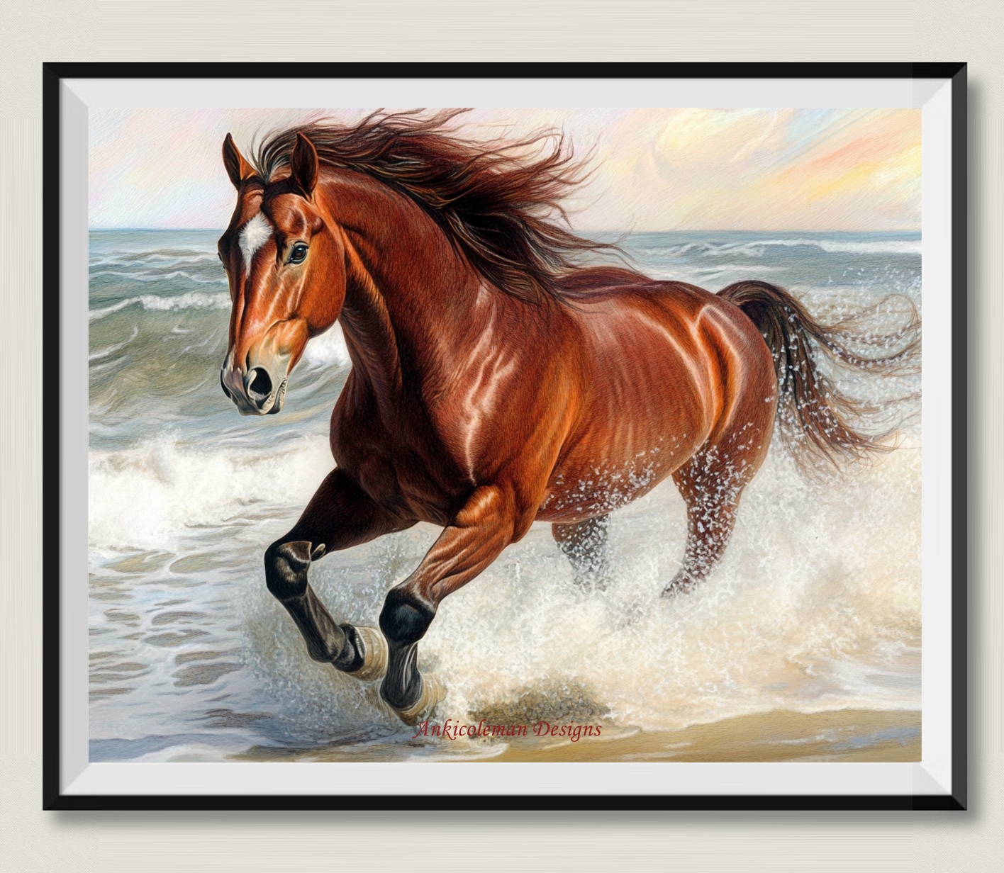 Embroidery Running Stitch - Horse running at Beach 1- Needlework