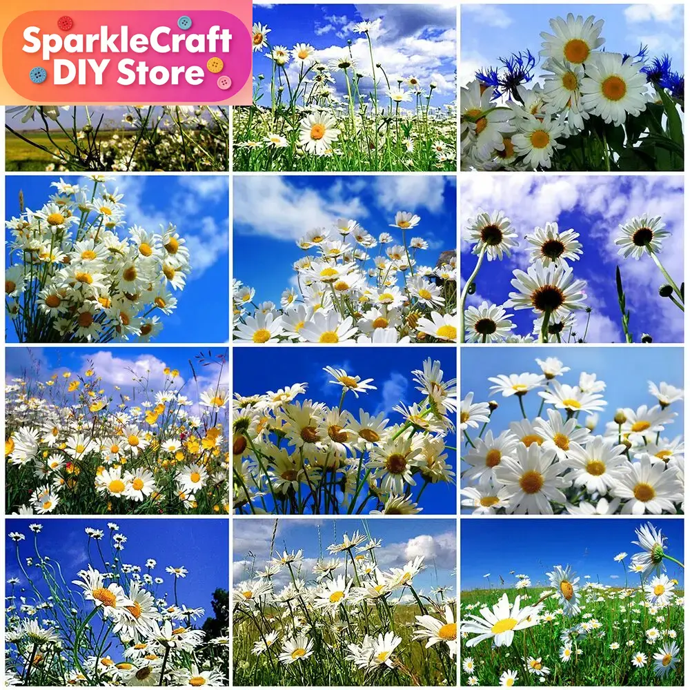 Embroidery Daisy Flower - Frameless, Full Drill Square Diamond Painting