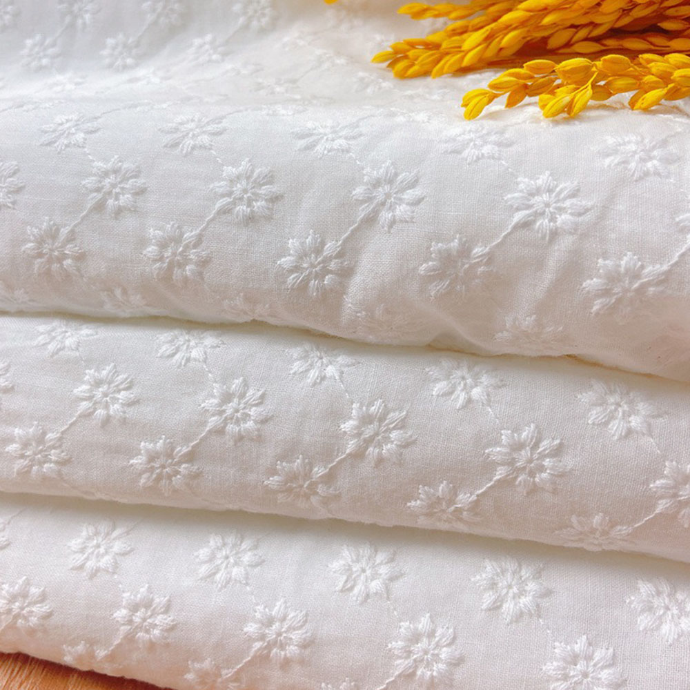 Linen Fabric Natural - 130cm Wide Soft Thin White Embroidered