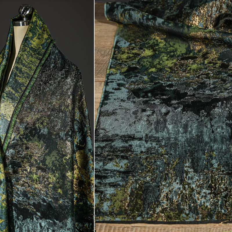 Linen Fabric Natural - Vintage Moss Texture Jacquard Fabric Gradient