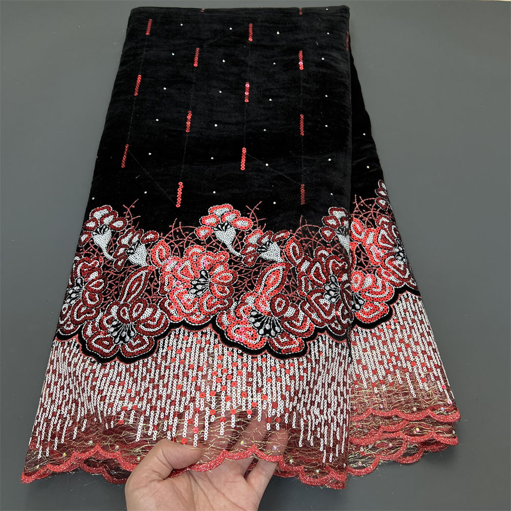 Velvet Fabric Embroidery - African Nigerian Tulle Lace Fabric with