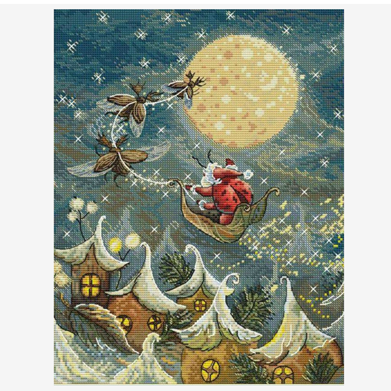 Embroidery Running Stitch - Santa Claus Running To The Moon