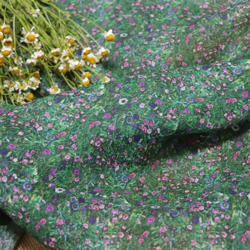 Linen Fabric Natural - Monet Flowers High Quality Natural Pure