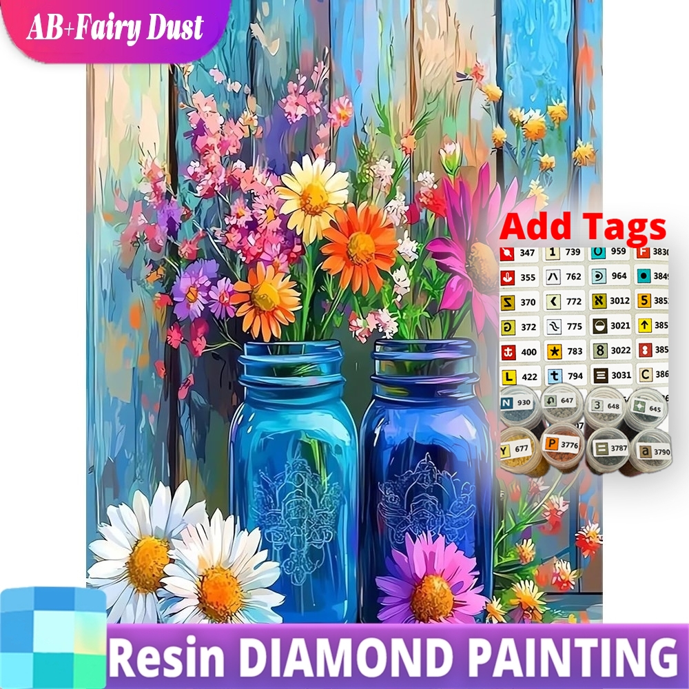Embroidery Daisy Flower - Resin Fairy Dust AB DIY Diamond