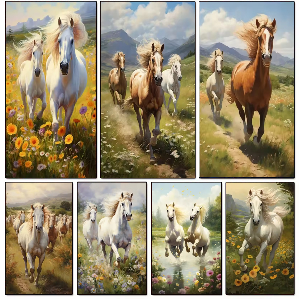 Embroidery Running Stitch - Grassland Running Horses DIY Large Size