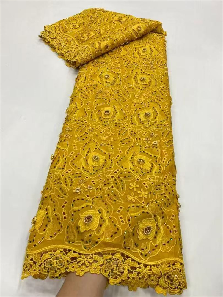 Embroidery Yellow - Nigerian Yellow Embroidery Bead Mesh Lace