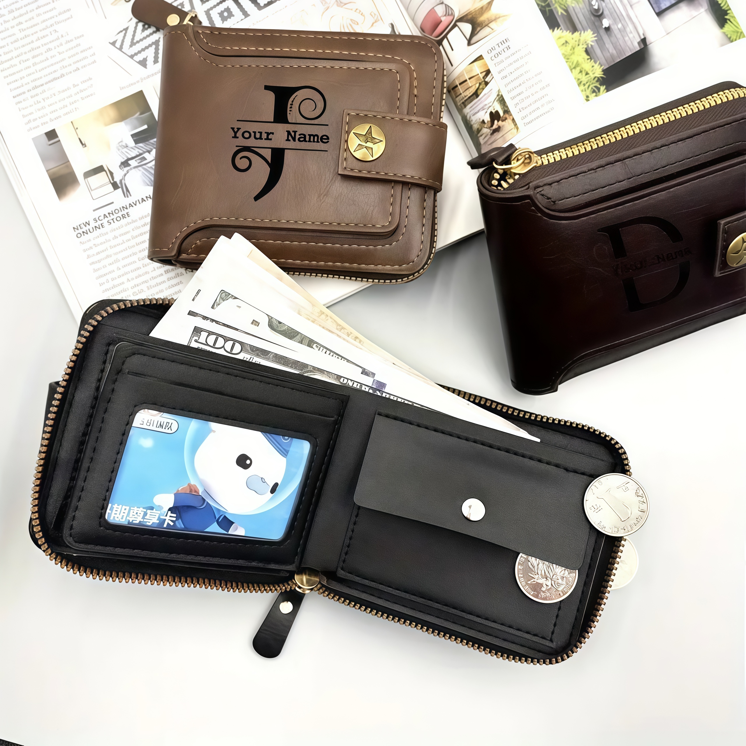 Customized Men's Name Wallet G - Embroidery Alphabet avaliação e preço