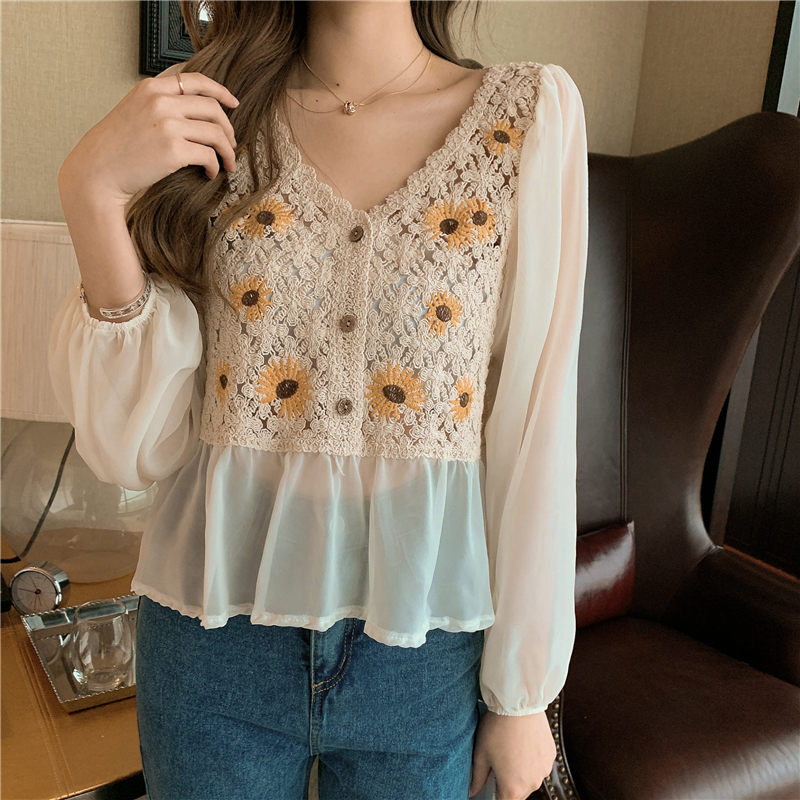 Crochet Top Chiffon Flower Emb - Embroidery Daisy Flower avaliação e preço
