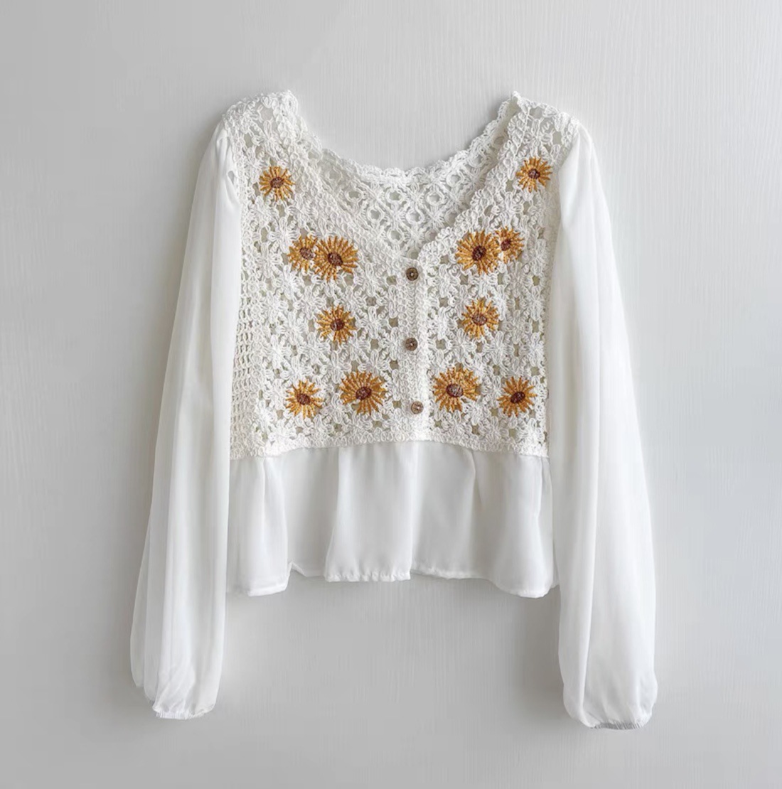 Crochet Top Chiffon Flower Emb - Embroidery Daisy Flower avaliação e preço