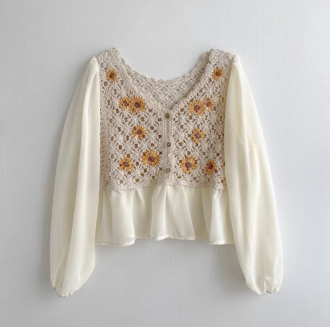 Crochet Top Chiffon Flower Emb - Embroidery Daisy Flower avaliação e preço