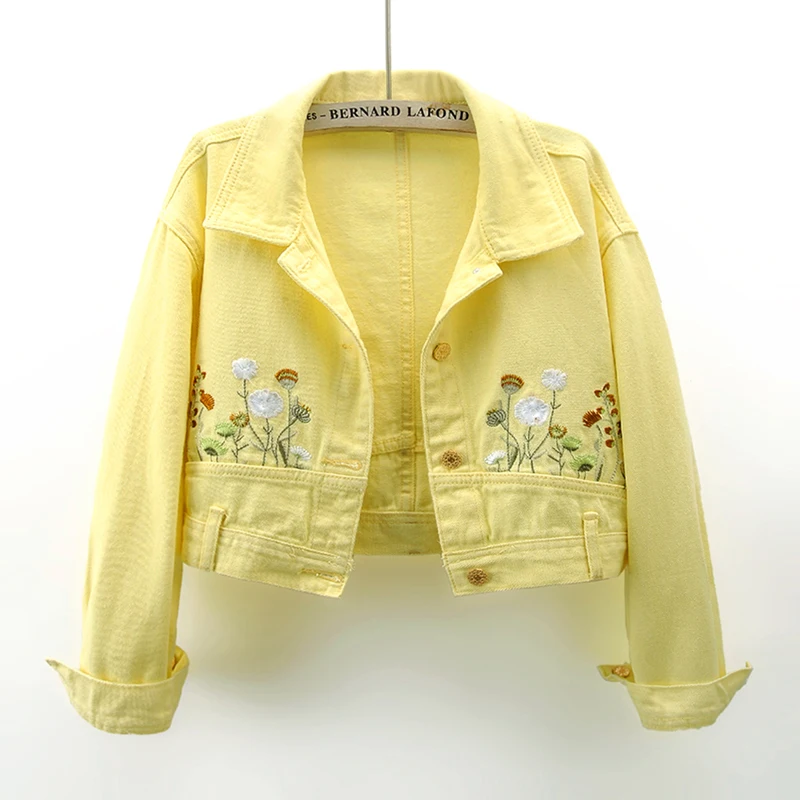 Fashion Yellow Denim Jacket Wo - Embroidery Yellow avaliação e preço