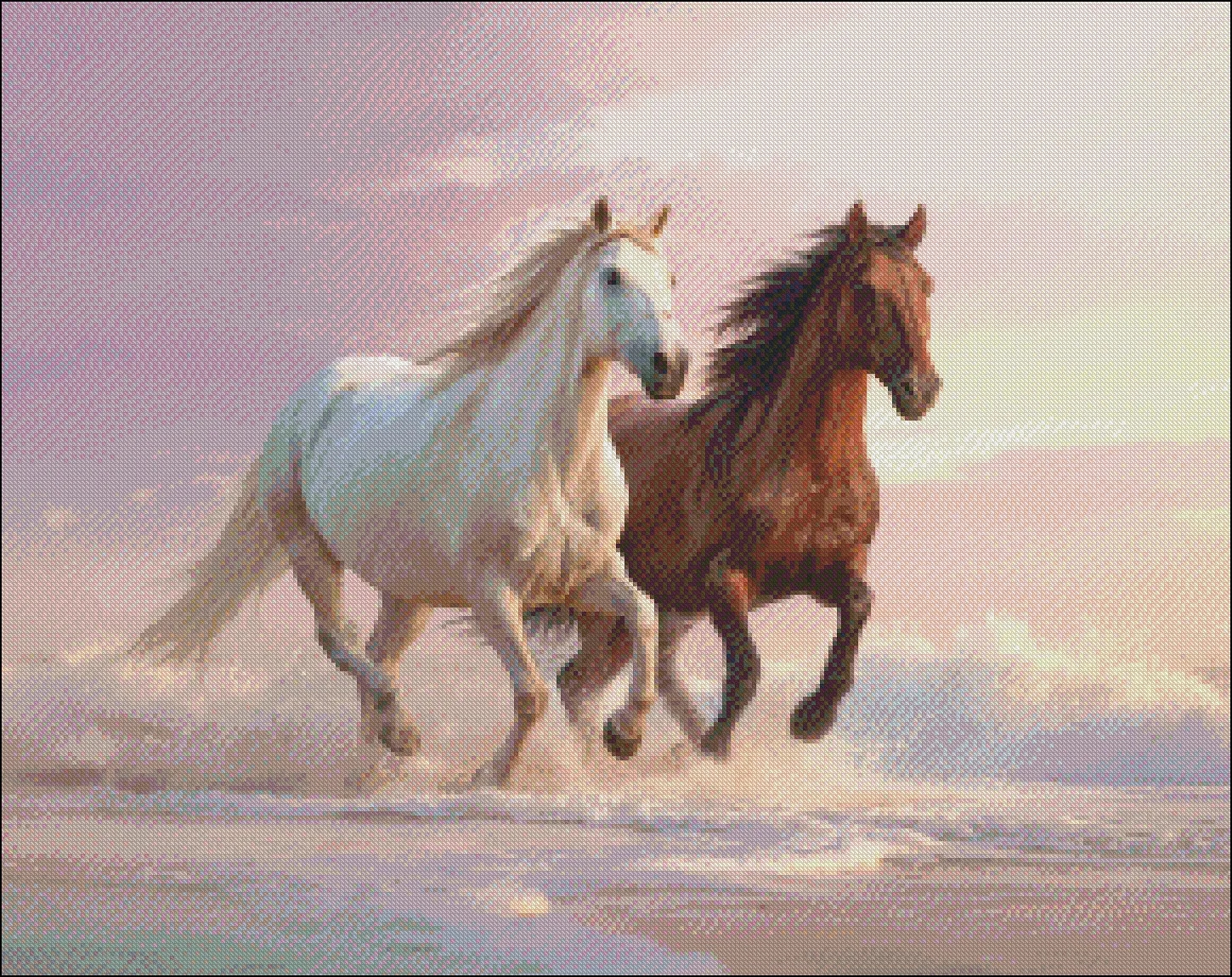 Two Horses Running on Beach 2- - Embroidery Running Stitch avaliação e preço