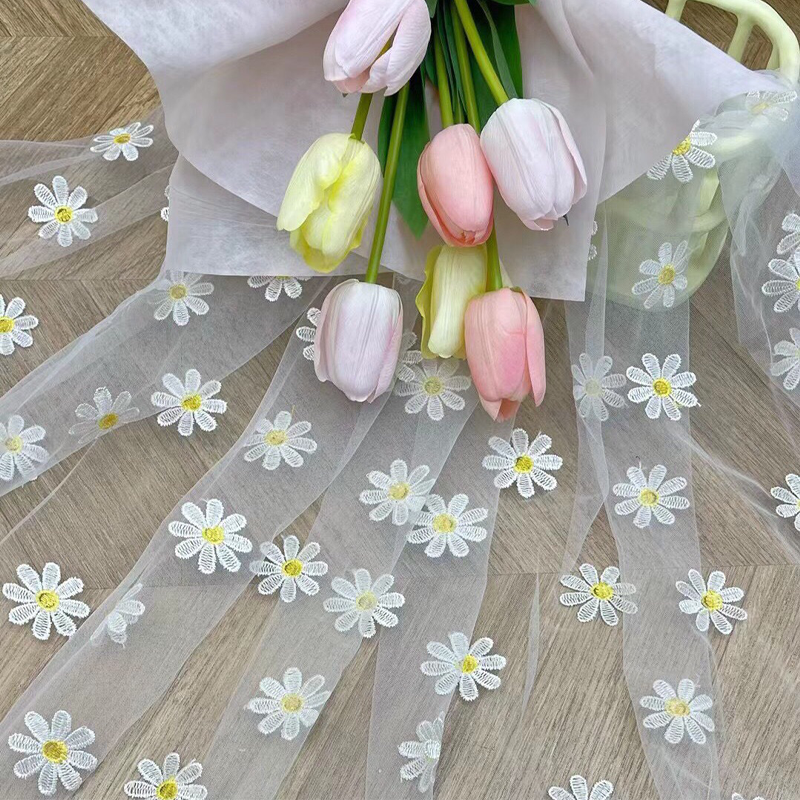 150cm Wide Daisy Embroidery La - Embroidery Daisy Flower avaliação e preço