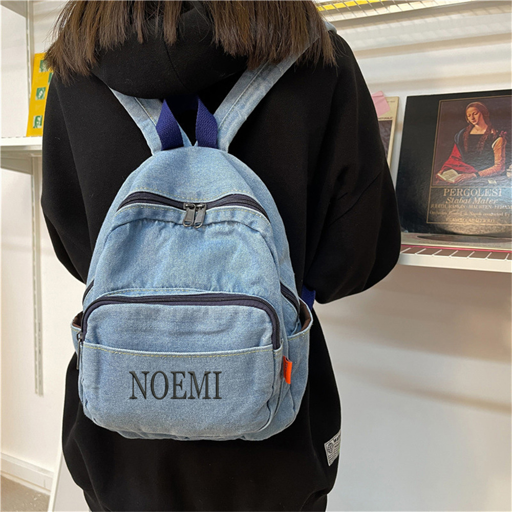 Denim Backpack Girls' New Stud - Embroidery Names avaliação e preço