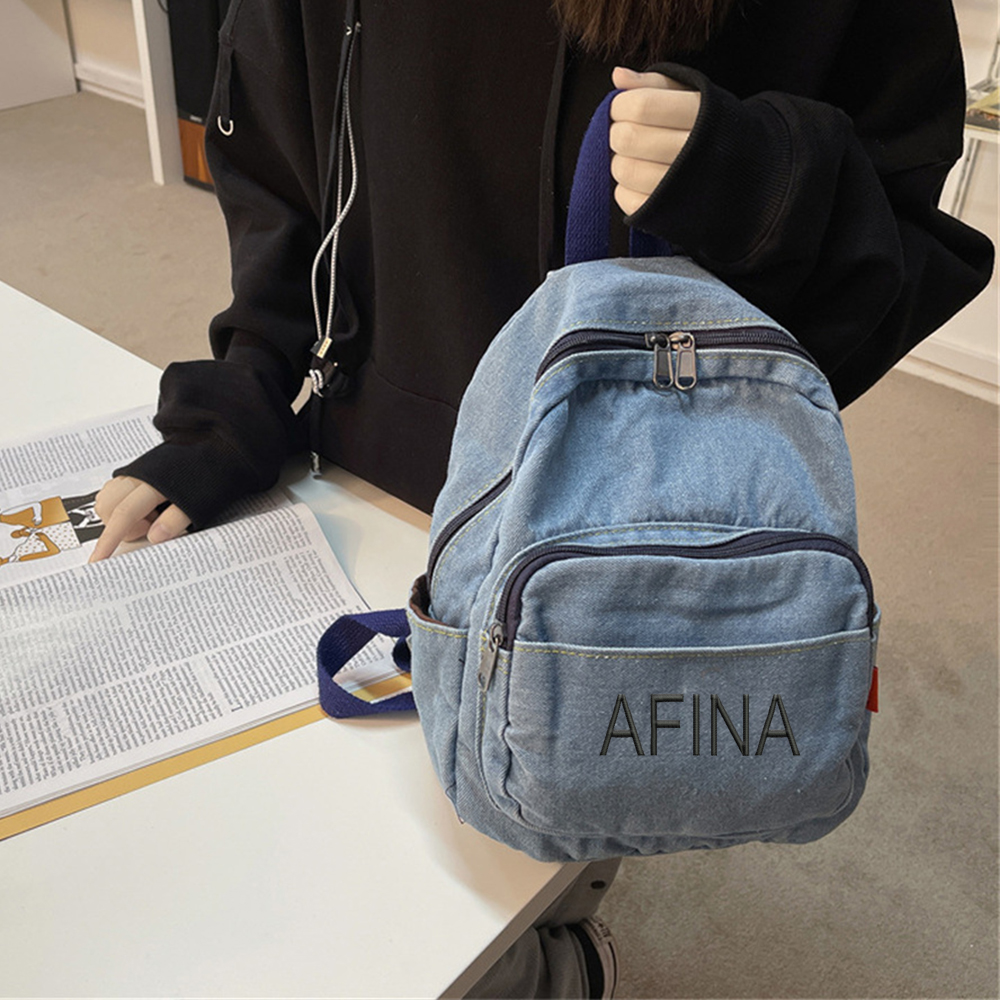 Denim Backpack Girls' New Stud - Embroidery Names avaliação e preço