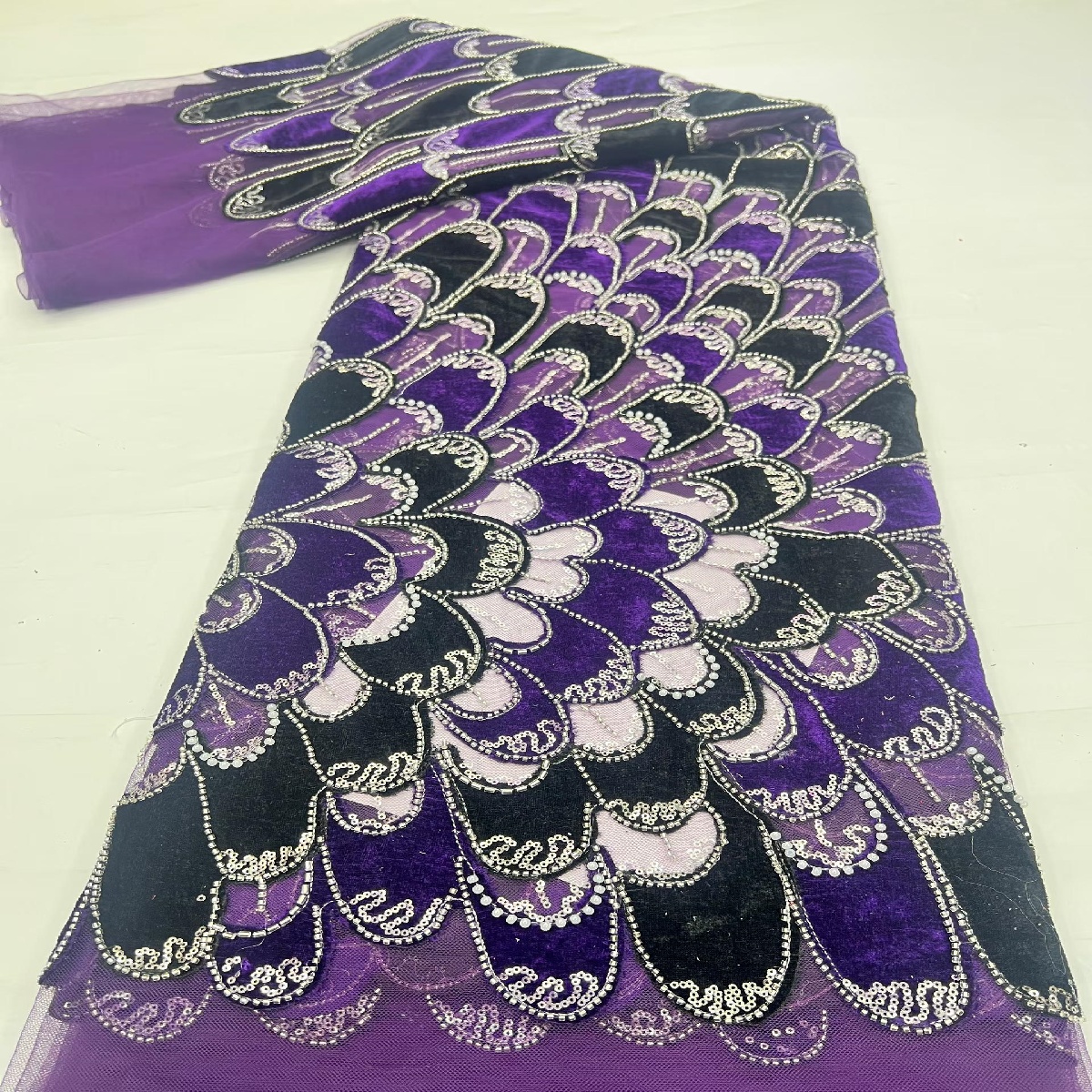 5Yards Red Black Peacock Sequi - Velvet Fabric Embroidery avaliação e preço