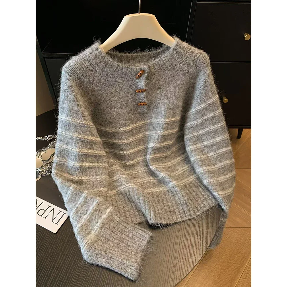 Autumn Winter Women's Striped  - Embroidery Shirt avaliação e preço