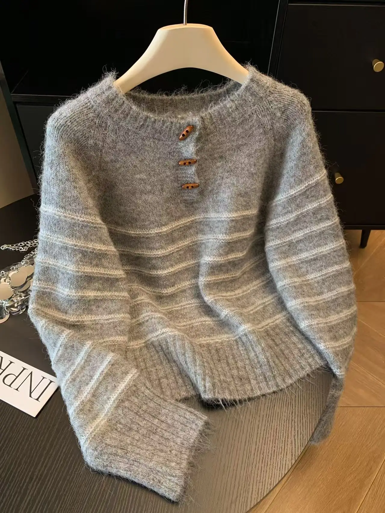 Autumn Winter Women's Striped  - Embroidery Shirt avaliação e preço