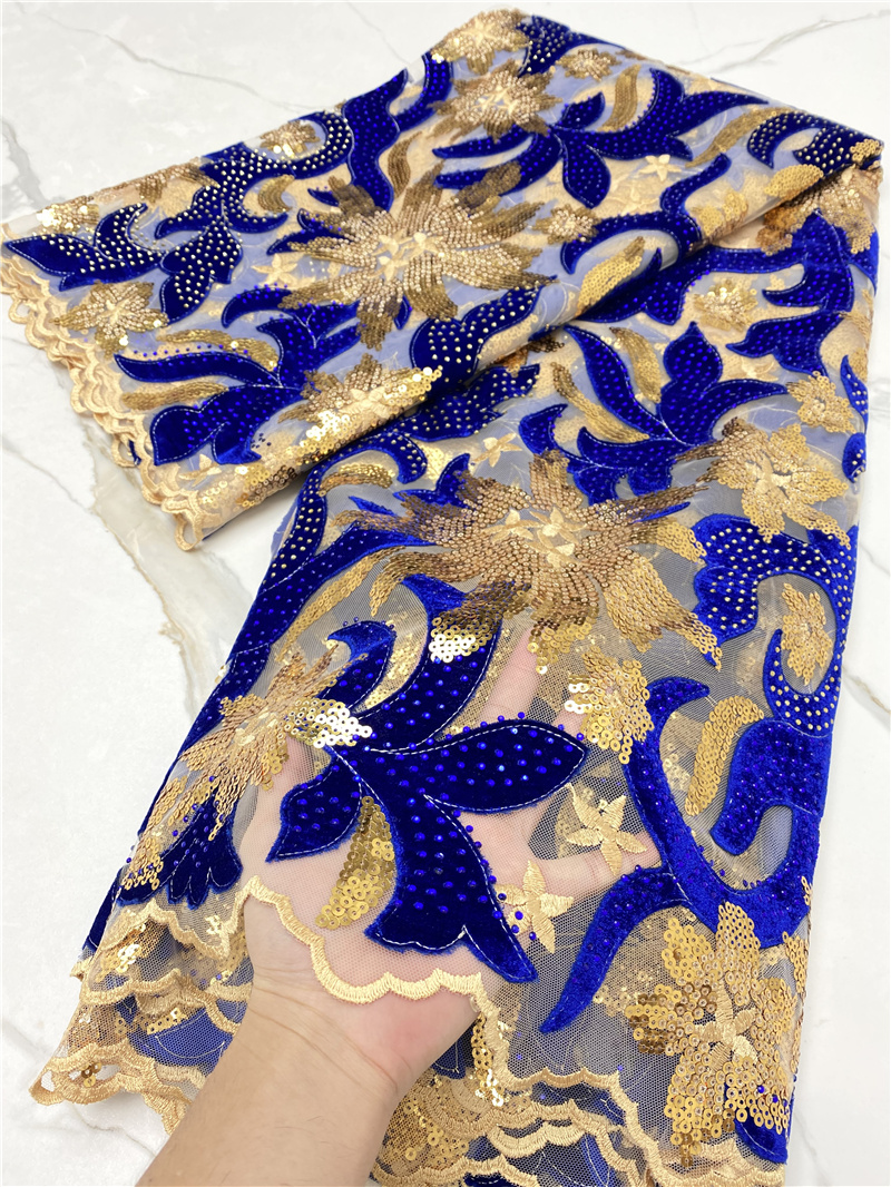 PGC Blue African Velvet Lace F - Velvet Fabric Embroidery avaliação e preço