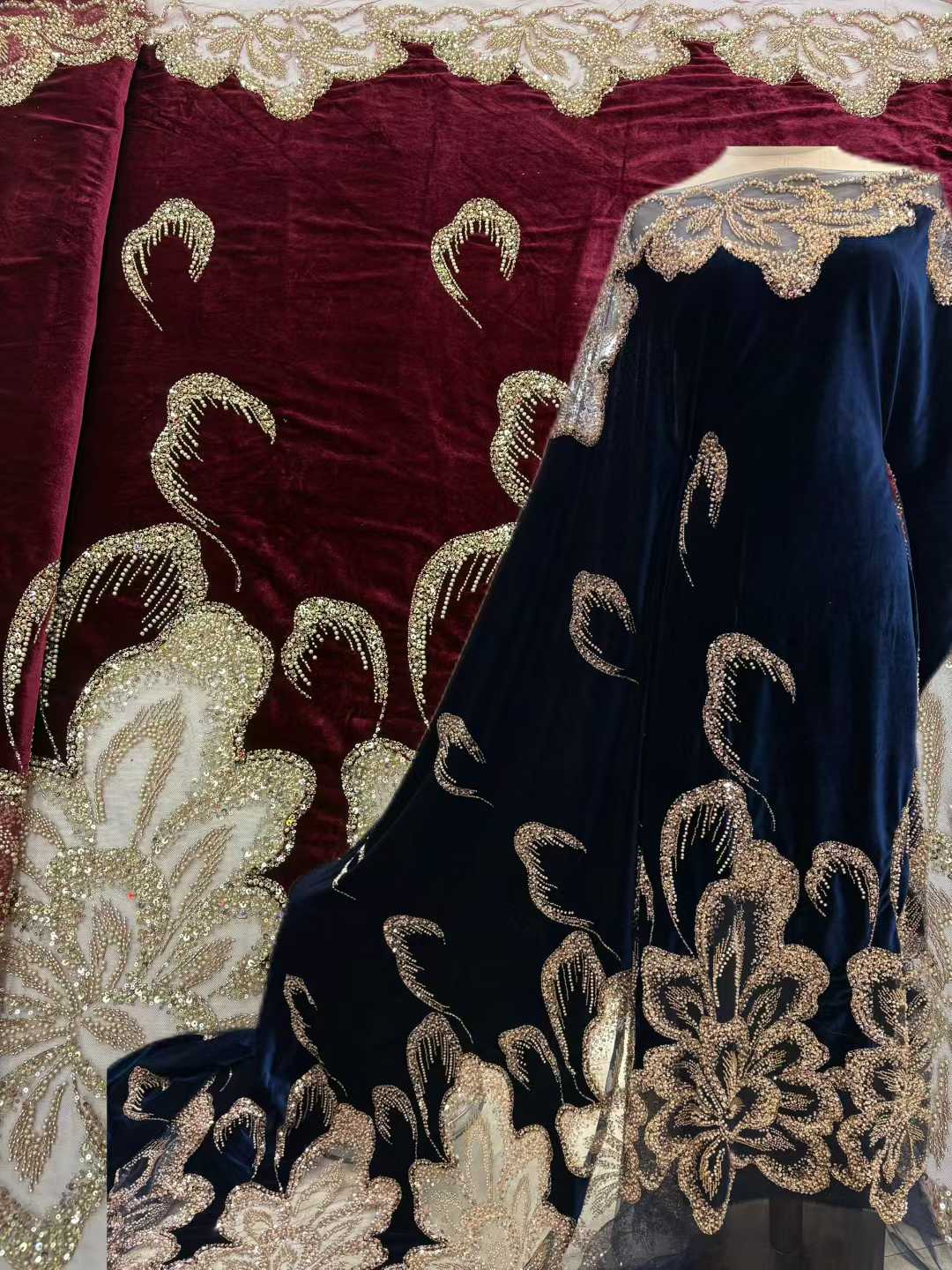 African Velvet Beaded Heavy La - Velvet Fabric Embroidery avaliação e preço