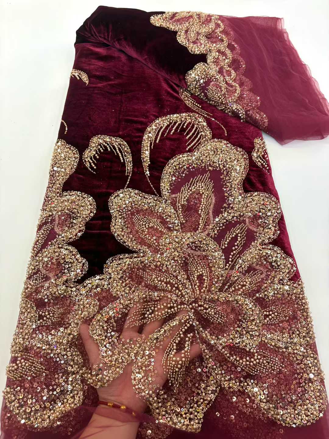 African Velvet Beaded Heavy La - Velvet Fabric Embroidery avaliação e preço