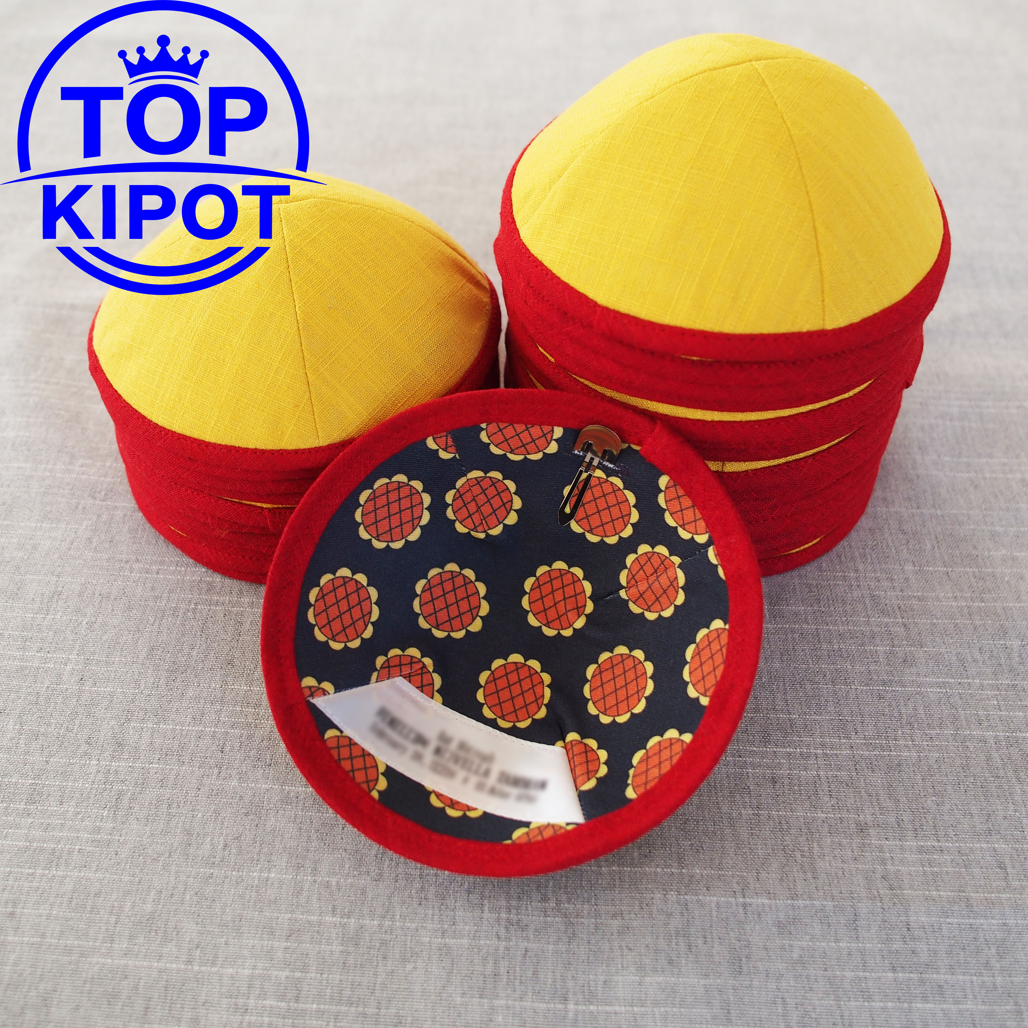 Yellow linen kippah without em - Embroidery Yellow avaliação e preço