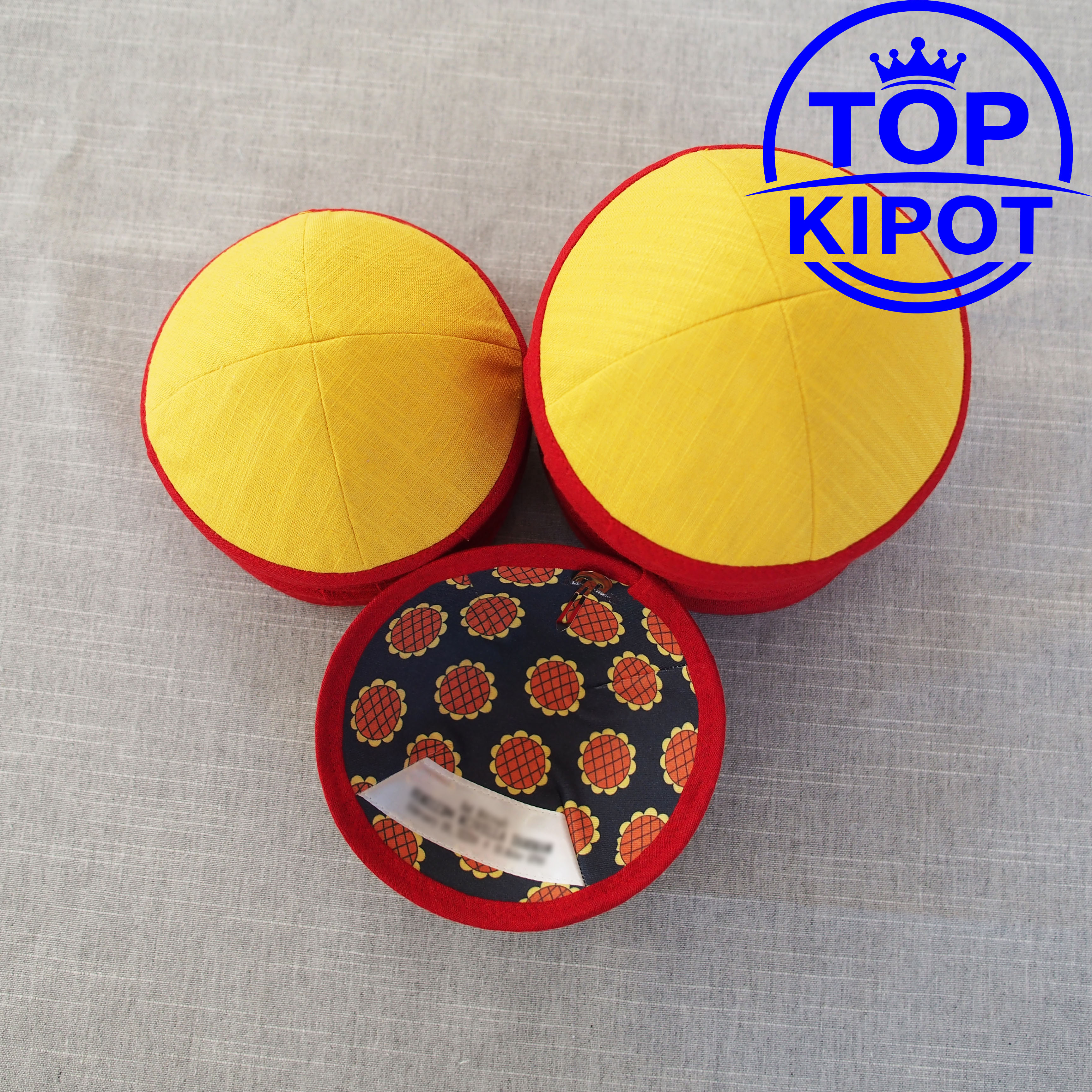 Yellow linen kippah without em - Embroidery Yellow avaliação e preço