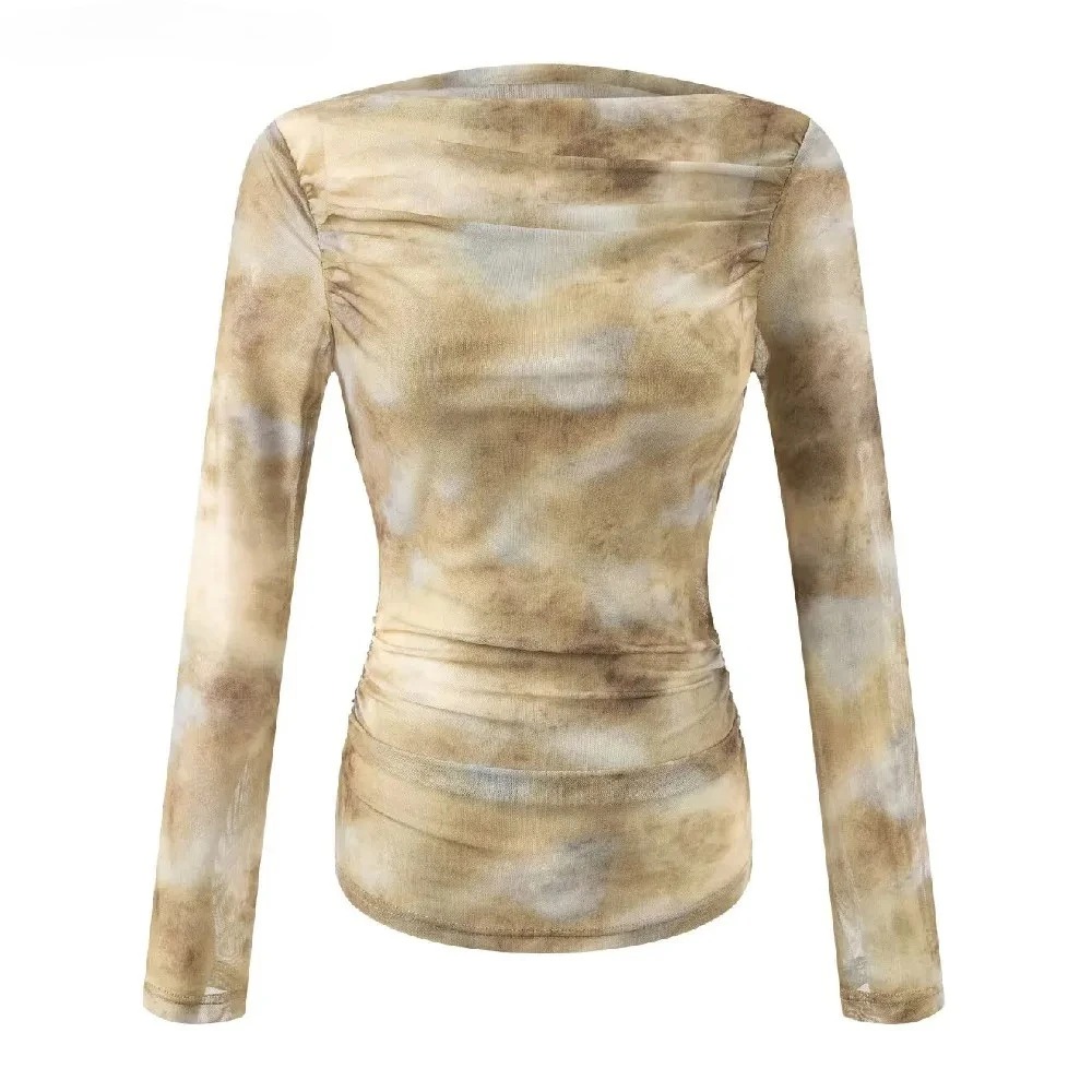 2025 Sexy Tie-Dye Print Ruched - Embroidery Shirt avaliação e preço