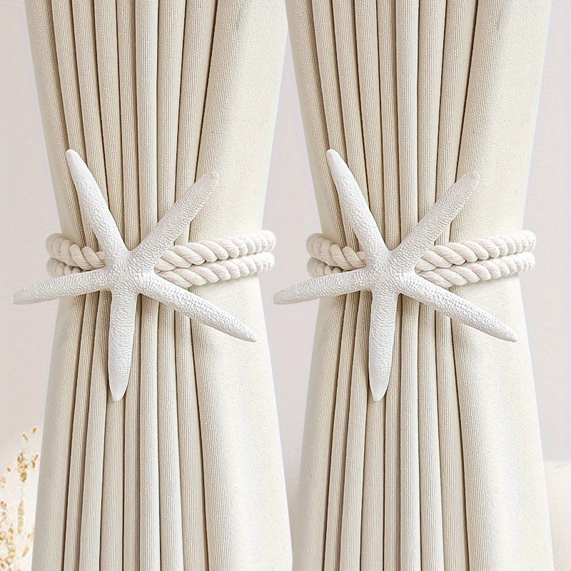 2PCS Natural Starfish Curtain  - Linen Fabric Natural avaliação e preço