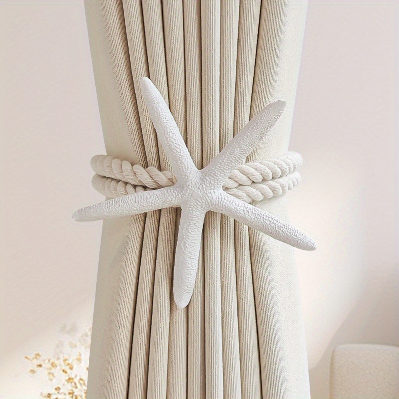 2PCS Natural Starfish Curtain  - Linen Fabric Natural avaliação e preço