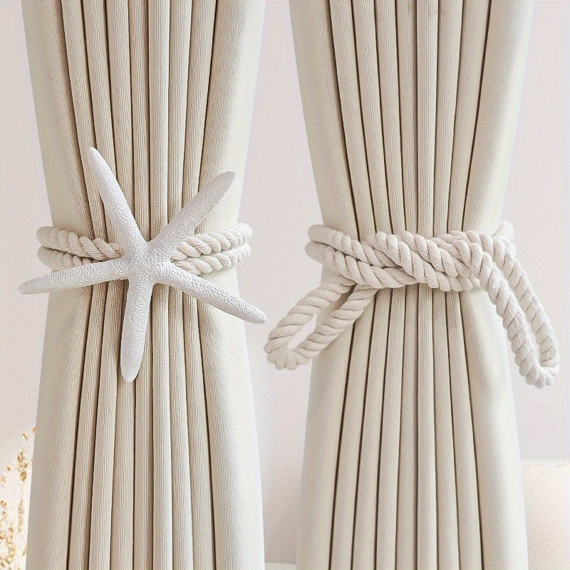 2PCS Natural Starfish Curtain  - Linen Fabric Natural avaliação e preço