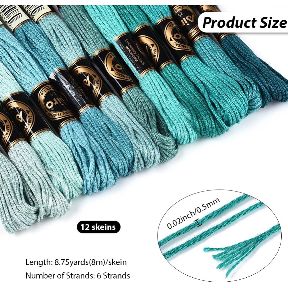 12 Skeins 6 Strands Green Embr - Embroidery Floss avaliação e preço