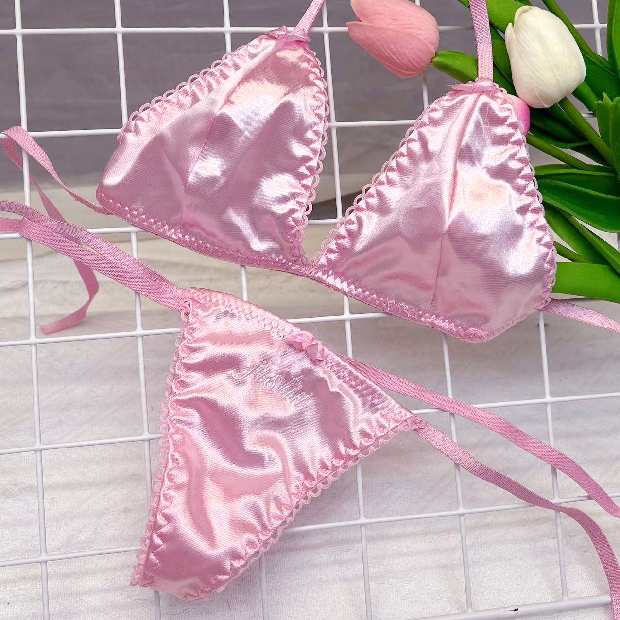 Custom Thongs Bra Sets Bikini  - Embroidery Names avaliação e preço