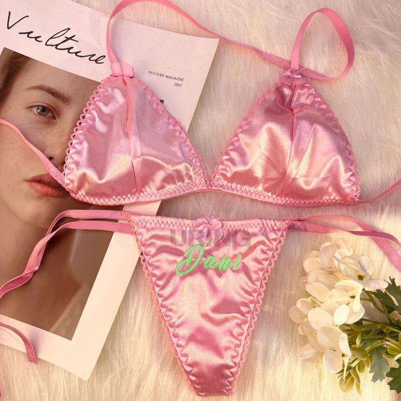Custom Thongs Bra Sets Bikini  - Embroidery Names avaliação e preço