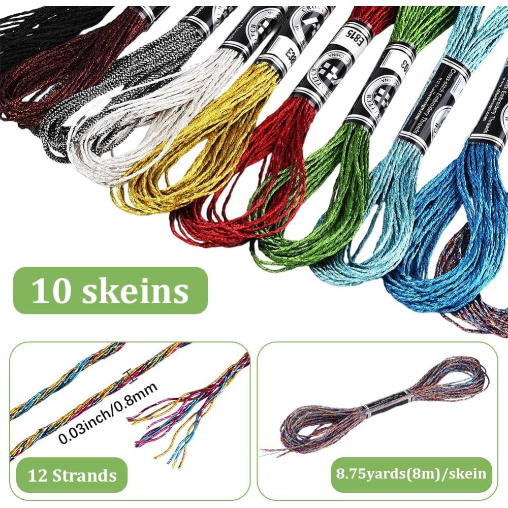 10 Skeins 10 Colors Metallic E - Embroidery Floss avaliação e preço