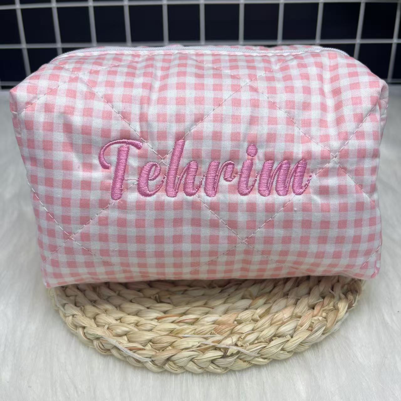 Large Capacity Striped Cosmeti - Embroidery Names avaliação e preço