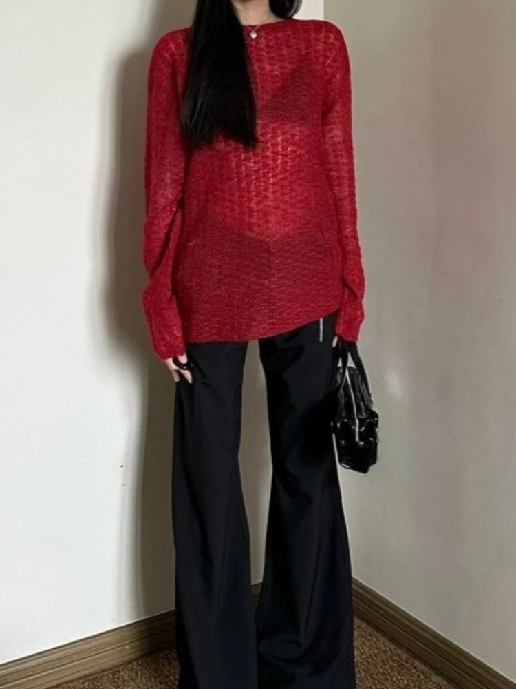 Y2K See-Through Knitted Women' - Embroidery Shirt avaliação e preço